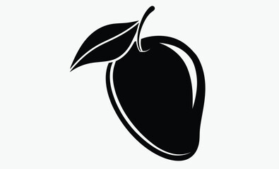 Mango silhouette, mango with leaf vector illustration, mango fruit vector, tropical fruit, black and white mango design   © SilhouetteForge
