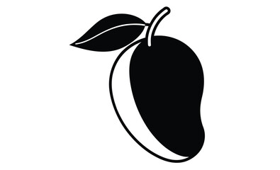 Mango silhouette, mango with leaf vector illustration, mango fruit vector, tropical fruit, black and white mango design   © SilhouetteForge