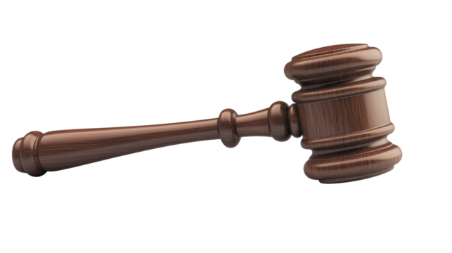 wooden brown gavel , hammer isolated on white background , transparent png