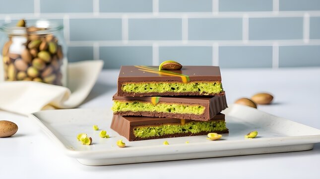dubai chocolate concept pistachio paste kunefe filled milk chocolate  chocolate con pistacho de dub&aacute;i relleno de chocolate con leche