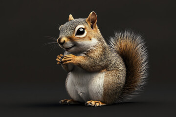Obraz premium A realistic depiction of a squirrel standing on its hind legs, showcasing its fluffy tail and curious expression.