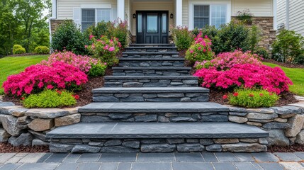 Stone Steps & Landscaping at Home Entrance