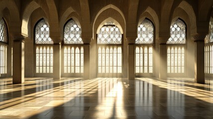 Obraz premium Bright Sunlight Streaming Through Arched Windows in Historic Architecture