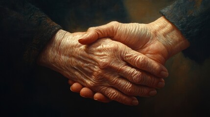 Fototapeta premium Gentle Hands of Friendship Capturing the Tapestry of Time with Ageing, Connection, and Emotional Bonds in Close Embrace