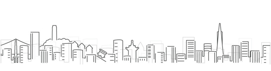 San Francisco Simple Dark Lines Skyline on White Background