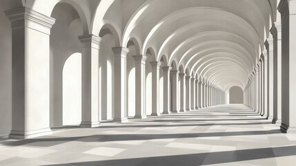 Elegant architectural corridor with arches and shadow play