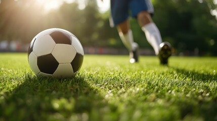 Obraz premium People playing soccer game in field.