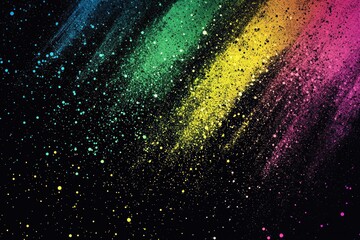 A glowing, abstract gradient with yellow, green, pink, blue, and black tones on a grainy black background, perfect for powerful banner designs.