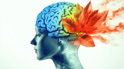 Brain Creativity and Colors: Abstract Illustration of Human Thought with Nature and Mental Health Focus. Mental Health & Emotional Healing