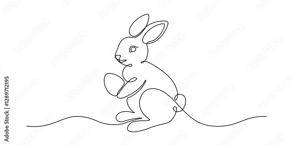 Leinwandbilder one continuous line drawing of easter eggs and rabbit. greeting banner design with bunny and ears in