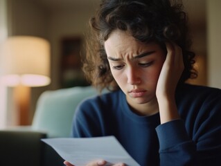 worried woman reading a letter