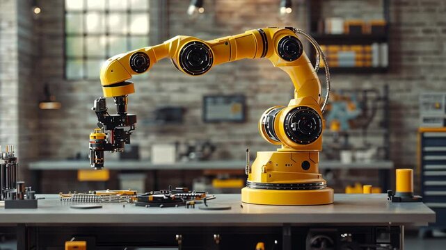 Advanced robotic arm works efficiently in a modern industrial workshop setting