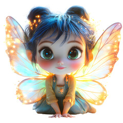 A Fluffy 3D Cartoon Fairy with Glowing Wings and Soft Isolated on Transparent Background