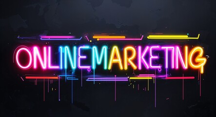 Obraz premium online marketing colorful neon graffiti lettering on plain black background