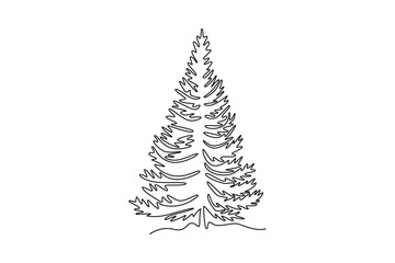 Single one line drawing beauty and exotic pine tree logo. Decorative pinus for greeting post card. Beauty place holiday vacation concept. Modern continuous line draw design graphic vector illustration