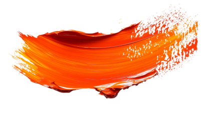 Bold orange paint stroke with thick textured brush marks, artistic abstract design, isolated on transparent background 