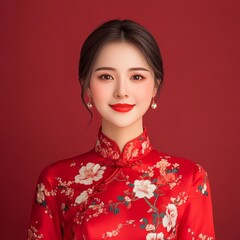 Beauty's smile graces traditional Chinese attire.