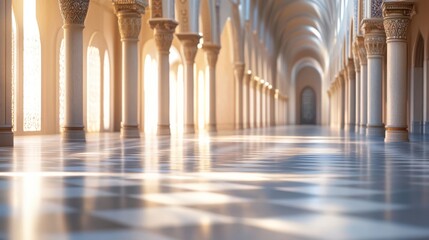Serene Architectural Hallway with Beautiful Light and Intricate Design
