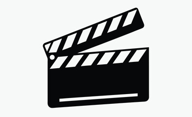 Movie clapperboard silhouette, film production icon, cinema slate vector