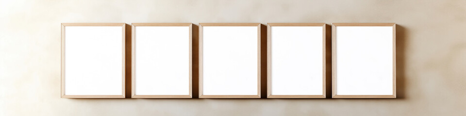 Obraz premium Panoramic banner with various wooden blank mock up frames