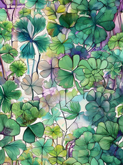 Fototapeta premium Entire page full of water color four leaf clovers
