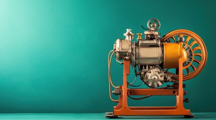 Fototapeta premium Industrial air compressor on a bold green background, crisp detailing