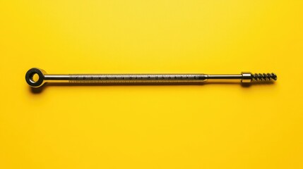 Industrial torque wrench with measurement markings on a bright yellow backdrop