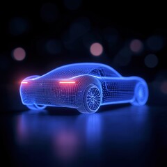 blue Glowing Vehicle wireframe Concept