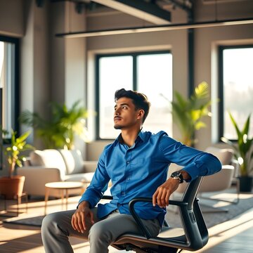 "Un hombre hispano sentado en un escritorio, reflexionando sobre ideas."
