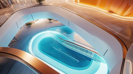 Illuminated escalator, mall atrium, shoppers