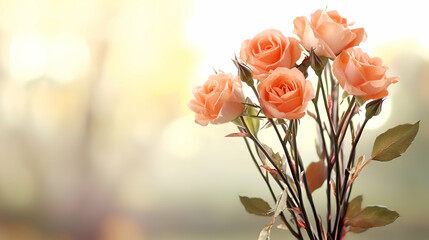Obraz premium Peach Roses Bouquet Soft Focus Sunlight Background