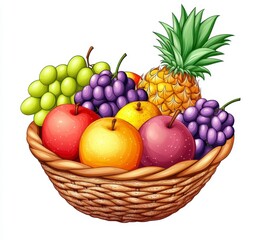 Colorful Fruit Basket Still Life Illustration