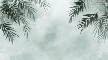 Tropical leaves frame misty sky; design element
