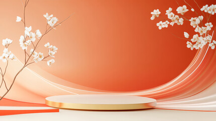 Spring themed red background e-commerce product exhibition booth