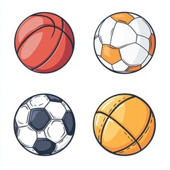 Obraz premium Pixel Art Sports Balls Illustration Orange and Brown Basketball, Black and White Soccer Ball