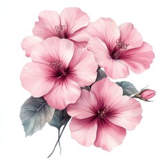 Fototapeta premium Highly Detailed Watercolor Pink Flowers in Pastel Colors