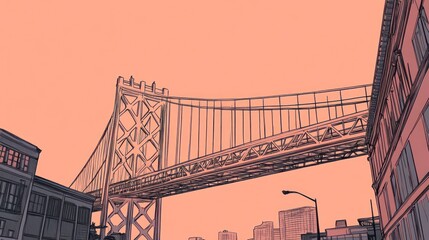 Naklejka premium City bridge sunset urban illustration design