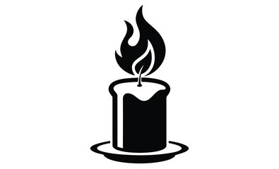 Candle silhouette, black vector icon, burning wax illustration