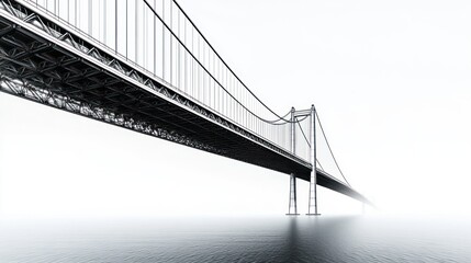Fototapeta premium Foggy Suspension Bridge, Cityscape, Calm Waters