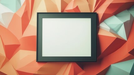 Empty Picture Frame on Colorful Geometric Background with Warm Tones and Textured Layers