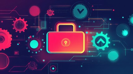 Obraz premium Secure digital data lock, tech background