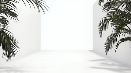 Minimalist White Room with Tropical Palm Leaves
