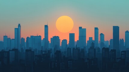 Fototapeta premium Stunning Urban Skyline at Sunset with Silhouetted Skyscrapers and Vibrant Color Gradient in the Sky