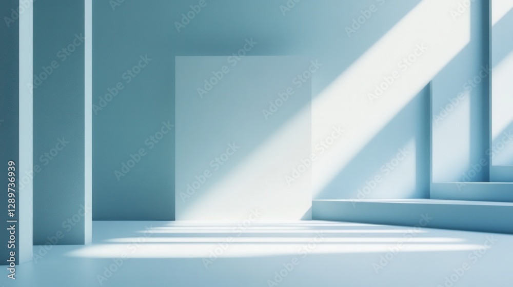 Poster minimalist interior space with soft light and abstract shapes creating a calm atmosphere for creativ
