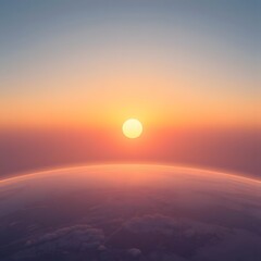 Fototapeta premium Golden Sunrise with Soft Pink and Lavender Hues Reflecting on Earth’s Horizon