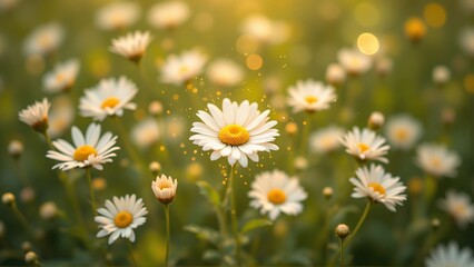 Obraz premium A vibrant field of daisies glowing in warm sunlight.