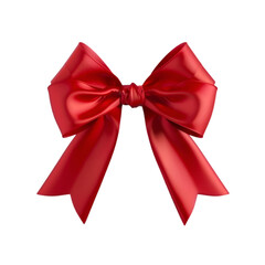 Fototapeta premium Red satin ribbon bow isolated on black background elegant gift decoration
