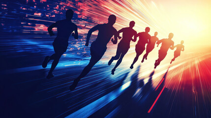A Dynamic silhouettes of runners in motion, symbolizing goal achievement and determination