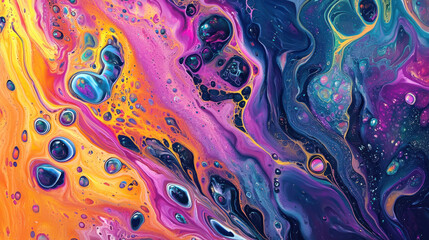 A Vibrant abstract fluid painting with dynamic colors and shapes