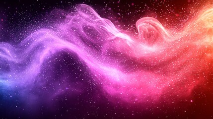 Colorful swirling nebulous forms with twinkling stars scattered about